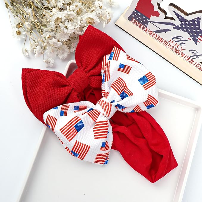 YanJie Baby Headband 4th of July Handmade Stretchy Bows Hairbands Accessories for Girls Infants Toddlers - 2 PCS Set