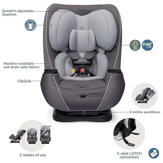 Maxi-COSI Pria Max 3-in-1 Convertible Car Seat, Infant to Toddler Car Seat, ClipQuick Magnetic Chest Clip, Quick-Install Latch, Machine-Washable Cover, 5-100 lbs, Escargot