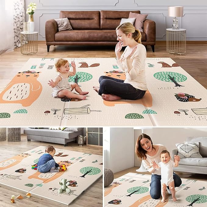 UANLAUO Play Mat for Baby Playmat 59" X 59" Play Mats for Babies and Toddlers, Infant Foam Mats for Kids, Reversible Portable Play Mat for Indoor, Outdoor - Perfect for Playtime and Tummy Time