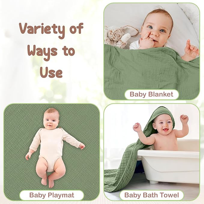 100% Organic Cotton Muslin Baby Hooded Towels 32x32 Inch ā 2 Pack Soft & Absorbent Baby Hooded Towel Wrap for Boys & Girls, Premium Hooded Towels, Gentle Baby Essentials in Deep Green/Floral