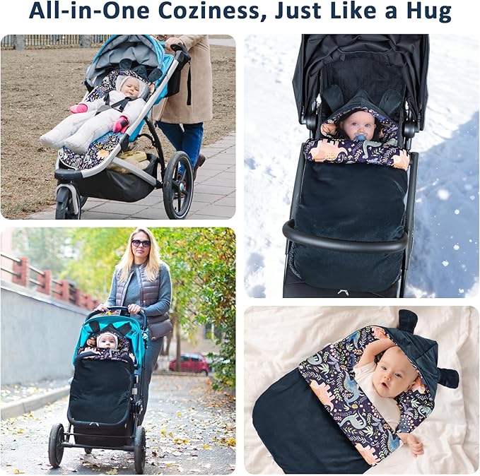 Baby Car Seat Blanket Stroller Footmuff Bunting Bag, Baby Sleeping Bag Fleece Plush Swaddle Blanket for Cold Weather Winter Must Have Outdoor Walking Warmth for Newborn to Infant (Dinosaur)