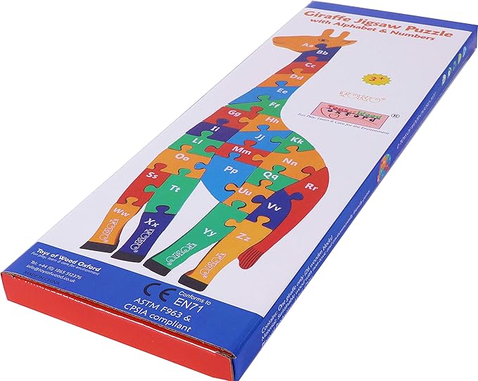 TOWO Wooden Giraffe Alphabet Blocks and Number Blocks Jigsaw Puzzle 41 cm Large Size 2 in 1 ABC Number Puzzle - Wooden Letter Puzzles Educational Toys for 3 Year olds