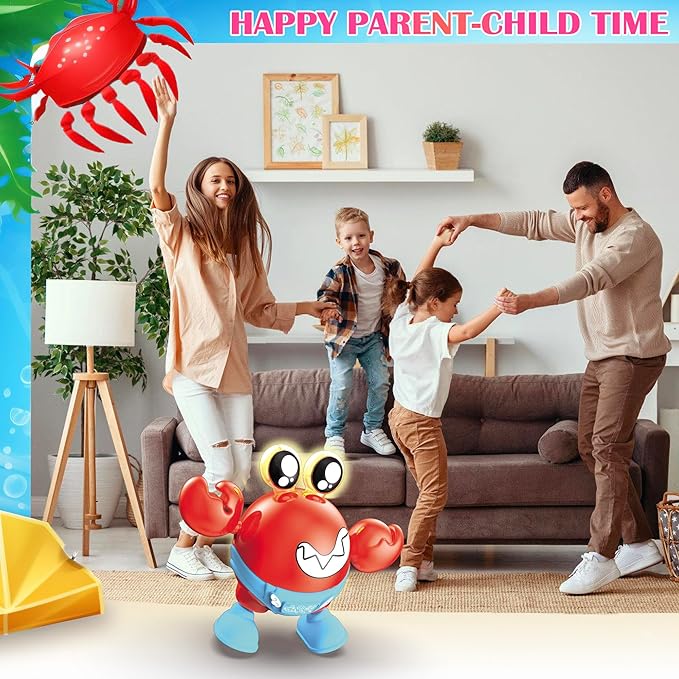 ritastar Dancing Crab Baby Toy,Tummy Time Toys with Funky Moves,Music,RGB LED Lights,Battery Powered Moving Crawling Interactive Learning Toy for Kids,Toddlers,Baby Boys Girls Birthday