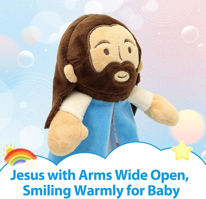 Yelakey Security Blanket, Baby Lovey with Soft Minky Velour, Baptism for Boys and Girls, 13.8 Inch Jesus Stuffed Snuggle Toy, Newborn Essentials Birthday