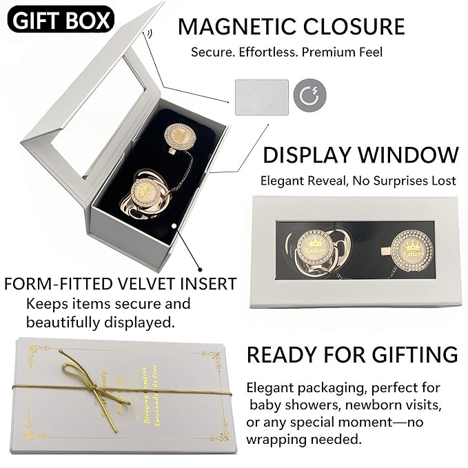 Personalized Bling Pacifier Box and Pacifier Set Unique Gift to New Bron Baby Baby Shower Gift