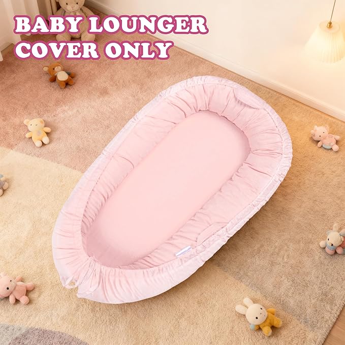 Baby Lounger Cover for Boys and Girls, Pink 100% Cotton Baby Nest Cover, Breathable Replacement Cover for Infant and Newborn Snuggle Me Lounger, Cover Only