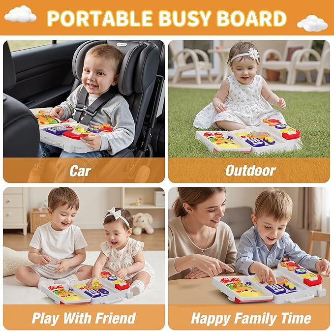 HYES Montessori Busy Board for Toddlers 1-3 2-4,Musical Toy for 12-18 Month Age, Early Educational Learning Birthday for 1 Year Old Boys Girls