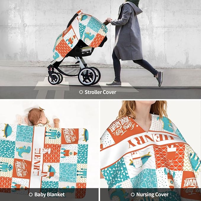 Personalized Baby Car Seat Canopy for Boys and Girls, Custom Name Baby Car Seats Covers for Babies, Opening Minky Nursing Breastfeeding Stroller Cover Infant Carseat Canopies for Newborn (Robot)