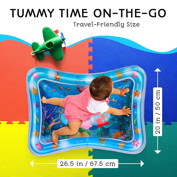 Tummy Time Water Mat β Inflatable Water Play Pad for Babies - Sensory Tummy Time Mat for Floor Play - 100% BPA-Free & Leakproof - Baby, Infants 3-12 Months β PAC3 - Blue - Avec Maman