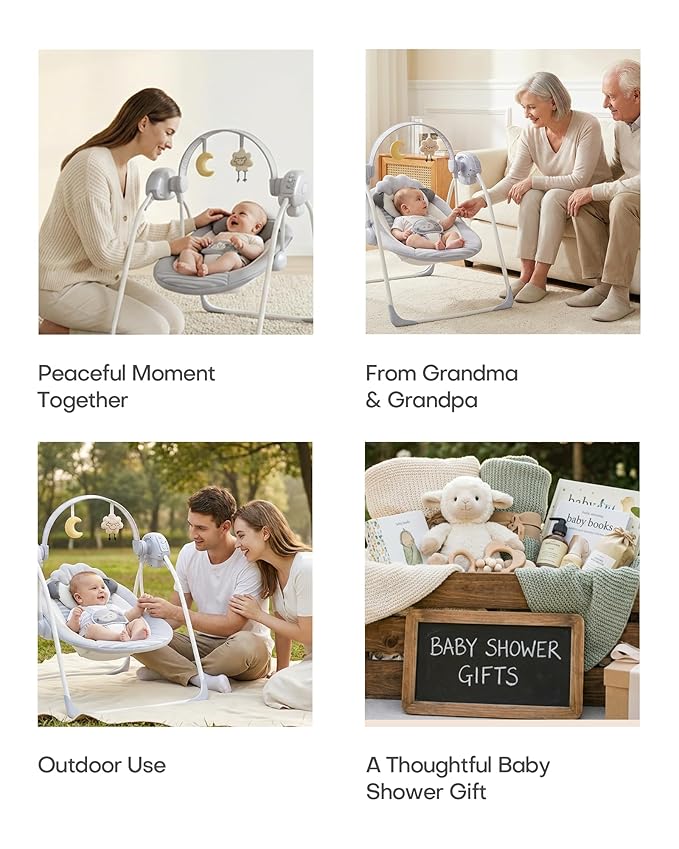 Baby Swings for Infants, Portable Baby Swing with 5-Speed, with Music and Timing for 0-9 Months 6-20 lbs