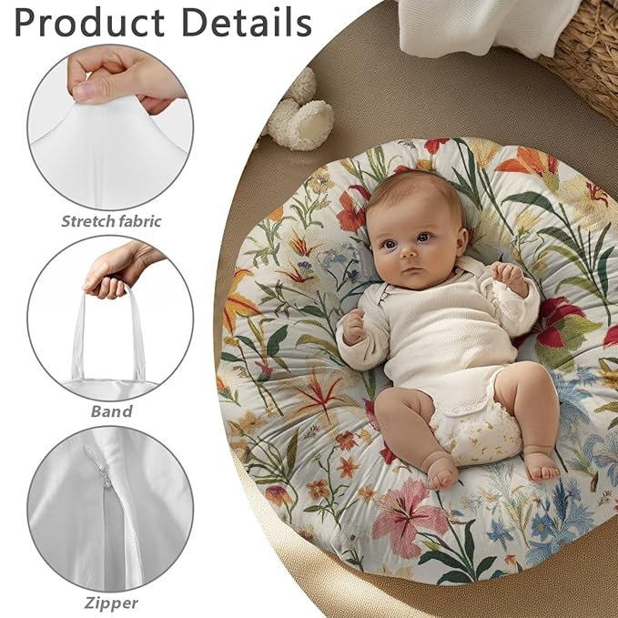 Vintage Floral Newborn Lounger Pillow Cover Removable Soft Comfortable Slipcover for Infant Lounger Pillow Cover Breathable and Washable