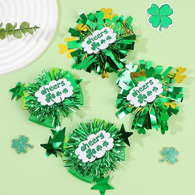 CN St.Patrick’s Day Hair Bows for Girls Green Lucky Shamrock Hair Clips Grosgrain Ribbon with Alligator Clips Clover Hair Accessories for Kids Toddler Teens on St.Patrick day Spring Birthday