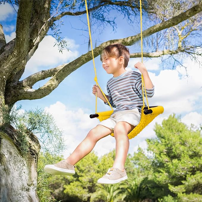 JKsmart Swing Seat for Kids Heavy Duty Rope Play Secure Children Swing Set,Perfect for Indoor,Outdoor,Playground,Home,Tree,with Snap Hooks and Swing Straps,440 lbs Capacity, Yellow