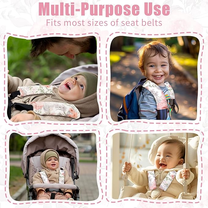 Car Seat Cover Baby, HNHUAMING Infant Car Seat Covers Canopy, Infant Car Seat Insert, Baby Car Seat Head & Body Support for Newborn, Car Seat Strap Pads for Baby Kids, Pink
