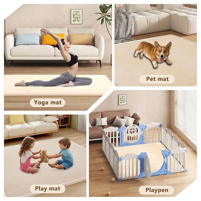 Floisdace Baby Play Mat for Floor, 1.3'' Thick Memory Foam Tummy Time Mat - Super Soft Coral Velvet Nursery Rug with Non-Slip Backing, Crawling Rug for Toddlers/Infants, Yoga & Tatami Use, 71''x 79''