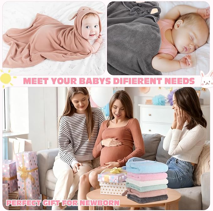 SmoothNovelty 6 Pack Baby Hooded Towels Infants and Toddlers Coral Fleece Baby Bath Towels 31.5 x 31.5 Inch Absorbent Cute Soft Newborn Bath Essentials Gifts for Boys & Girls(Multicolor,Vivid)