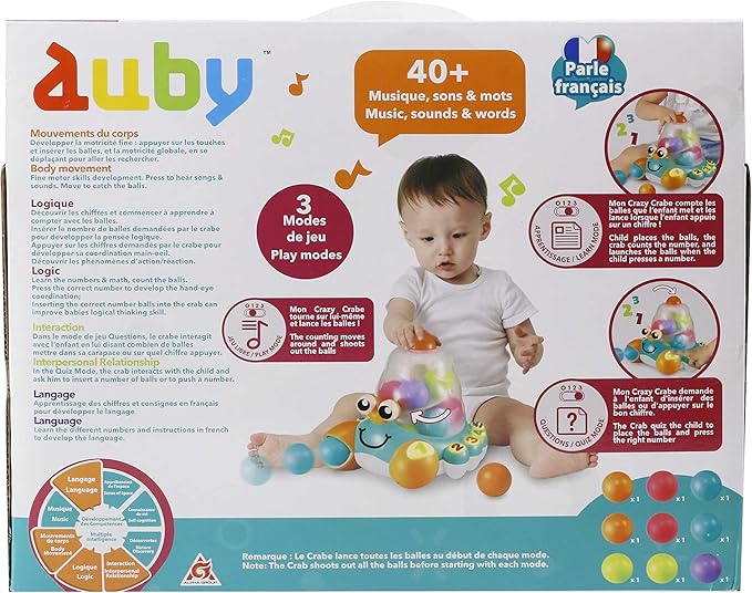 auby Crab Baby Toy Crab Ball Launcher for Babies 12+, Multi-Colour