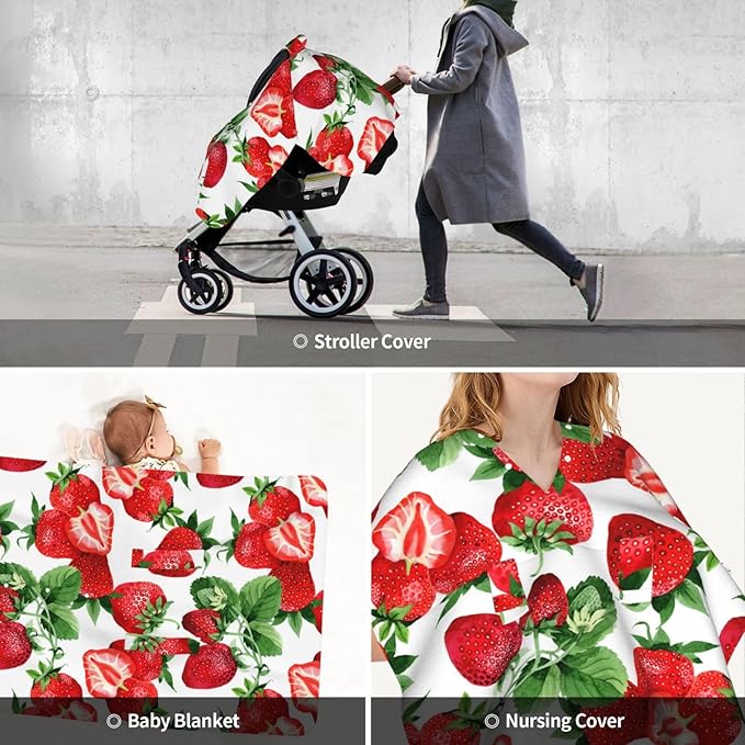 Strawberries Car Seat Covers Canopy for Baby Nursing Cover Breastfeeding Covers Infant Stroller Cover for Newborn Shower Gift