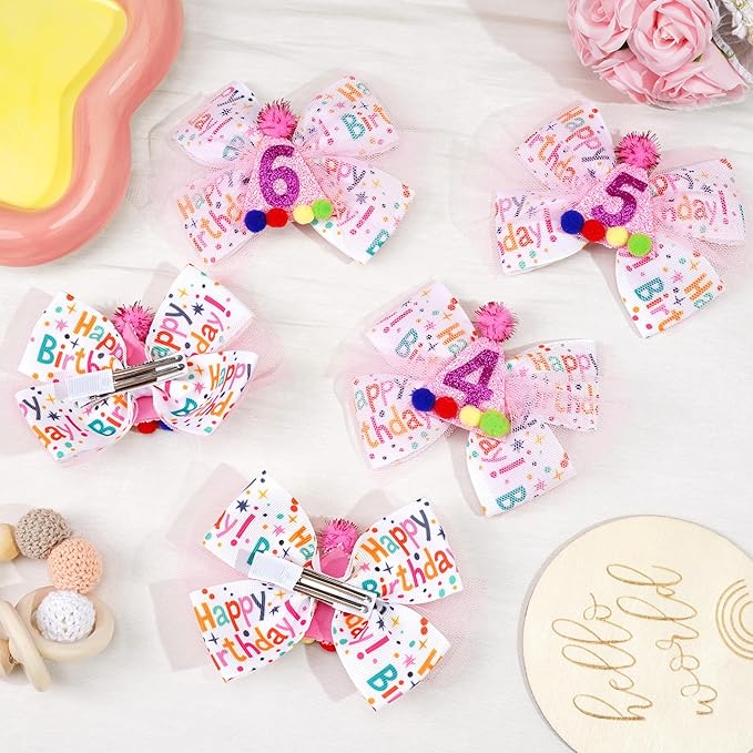 Sprinkle Confetti Hair Bow - First Birthday Pink Party Decoration for Baby Girls, Ice Cream Theme Birthday (4th Girls Hair Bow)