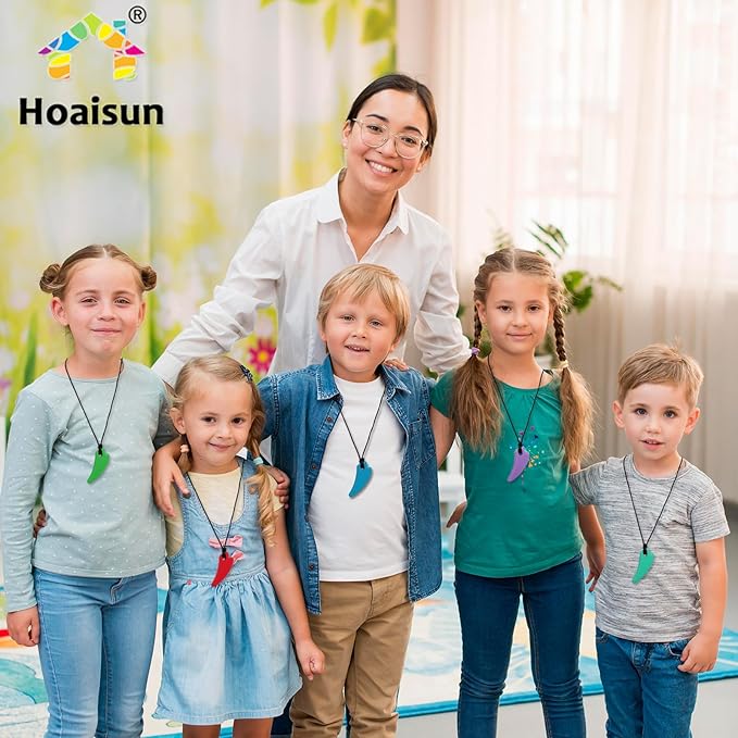 Chewing Necklace for Kids Sensory 7 Pack, Chewy Necklace Sensory Toys for Kids with Autism, ADHD, SPD, Silicone Oral Chew Toys for Adults Used for Reliving Anxiety and Stress
