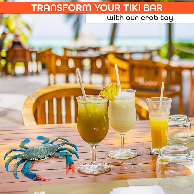 Blue Crab Toys for Kids - Realistic Plastic Crab Figure, 6.6 x 5.3 Lifelike Ocean Animal for Bath Play, Coastal Displays, Marine Life Lessons, Party Tables, Beach Themes, Shelf Styling and Home Decor
