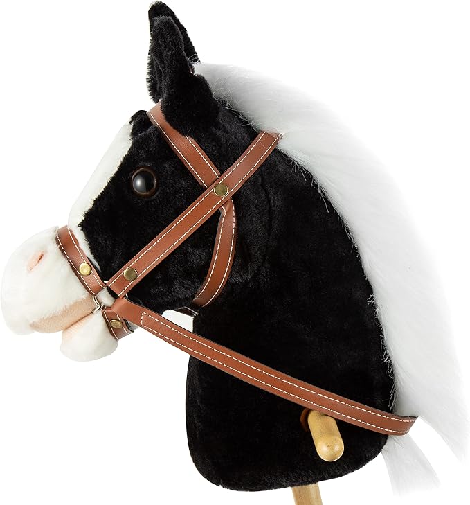 MUOVE 36'' Plush Horse Riding Stick , Handsewn Head, Sturdy Wood Stick, Plus Neighing & Clip-Clop Sounds