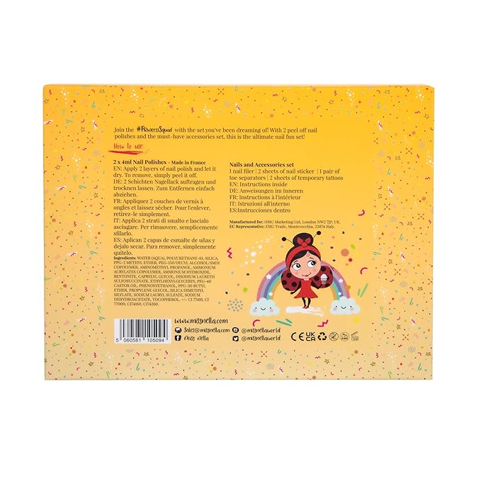 Miss Nella Summer MANICUTE- kids nail kit + 2 Miss Nella peel off polish, nail stickers, tattoos, nail filer & toe separators- all designed foe children hands & toes