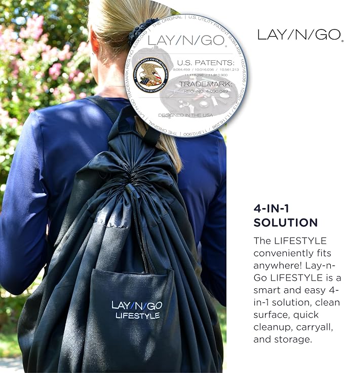 Lay-n-Go Layflat Portable Drawstring Cinch Storage Toy & Mini Figures Organizer & Play Mat, Mesh Pockets, Home & Travel, Kids & Toddlers Playdates, 2 Straps for Backpack, Durable, Machine Washable