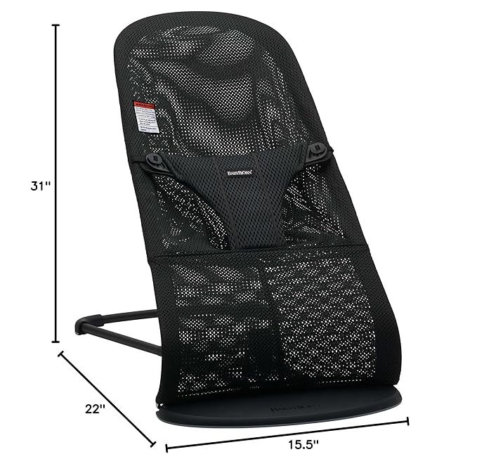 BabyBjörn Bouncer Bliss, Black Frame, Mesh, Black 2-in-1 Adjustable Baby Bouncer Seat and Toddler Chair, Newborn to Toddler (8-29 lbs), 4 Positions, Lightweight & Portable