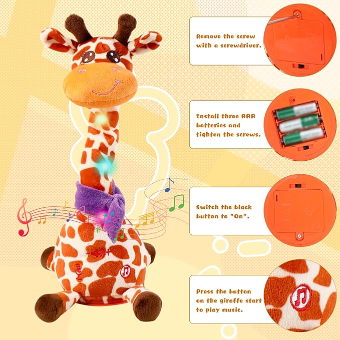JISONCASE Talking Dancing Giraffe Baby Toy, Adjustable Volume Tummy Time Toy Repeating What You Say, Singing Mimicking Recording Sensory Education for Toddlers Boy Girls