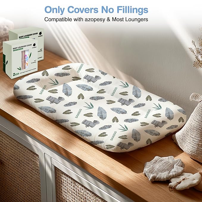 Baby Lounger Cover 2 Pack - Silky Soft Bamboo Viscose Infant Lounger Cover, Breathable & Moisture-Wicking Newborn Lounger Slipcover for Baby Boys Girls, Fits Azopesy& Most Loungers, Gray