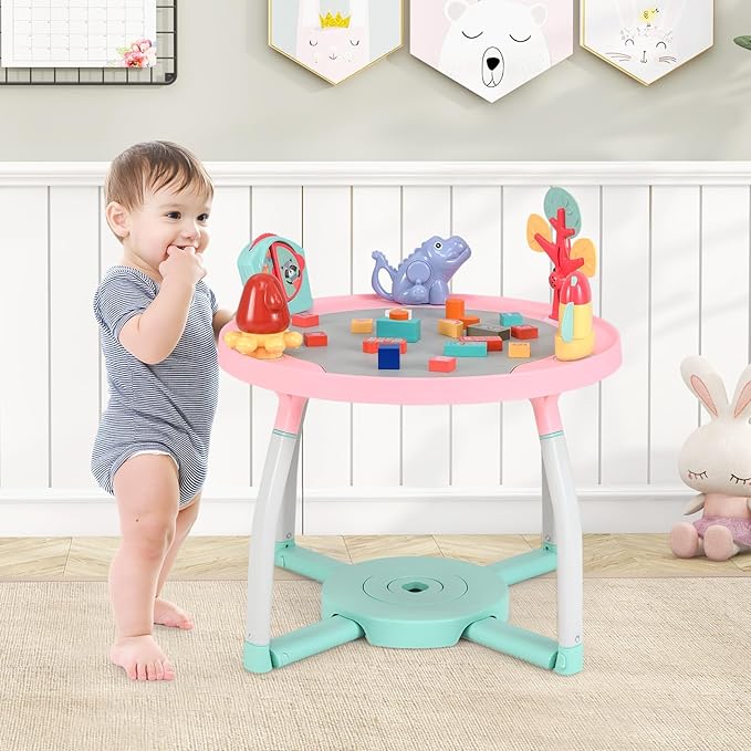 BABY JOY 5 in 1 Baby Activity Center, Baby Jumpers and Bouncers with Removable Toys, Lights & Music, 3 Adjustable Heights, Interactive Play Center for Toddlers Boys Girls 6-36 Months (Pink)