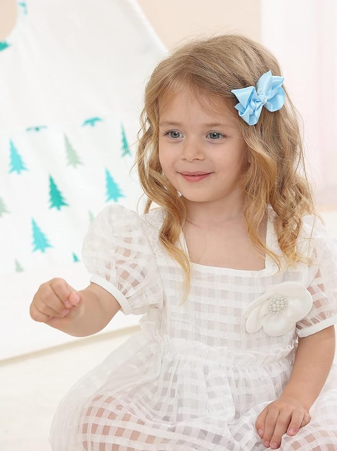 3 Inch Satin Bow for Little Girls - 2 Pcs (Sky Blue)