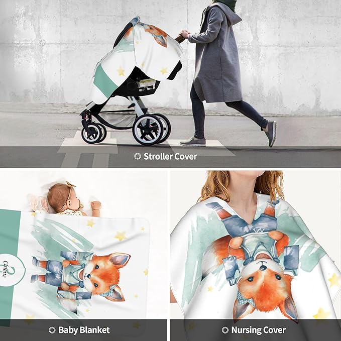 Personalized Baby Car Seat Cover Winter Custom Minky Carseat Cover Boy Girls with Name Fox Carseat Canopy Customized Car Seat Canopy Infant Carrier Covers Nursing Cover Toddler Blanket