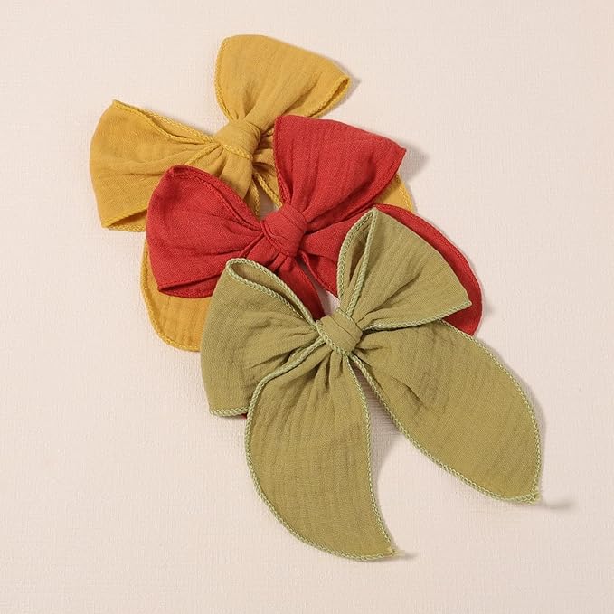 5.5 Inch Yellow Fable Hair Bow: Handmade Linen Cotton Hair Clip for Girls - 1 PCS