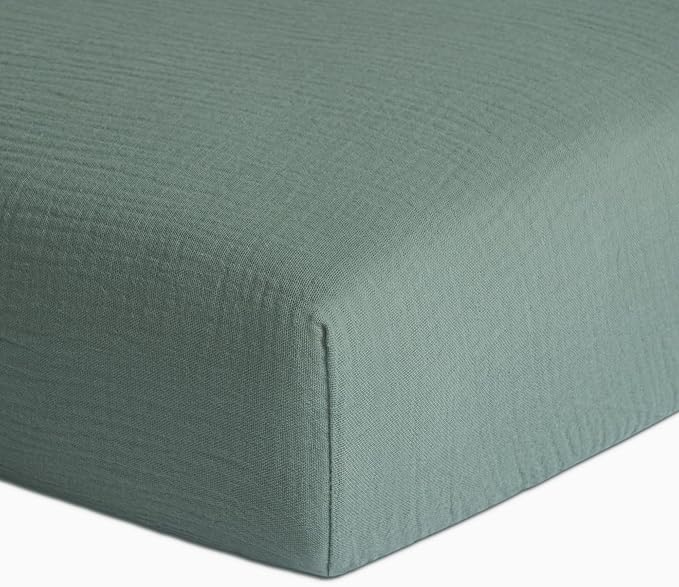 Meracorallo Muslin Mini Crib Sheet, Pack n Play Fitted Sheet, Soft and Breathable Pack and Play Playard Mattress Sheet for Baby Boys and Girls (Roman Green)