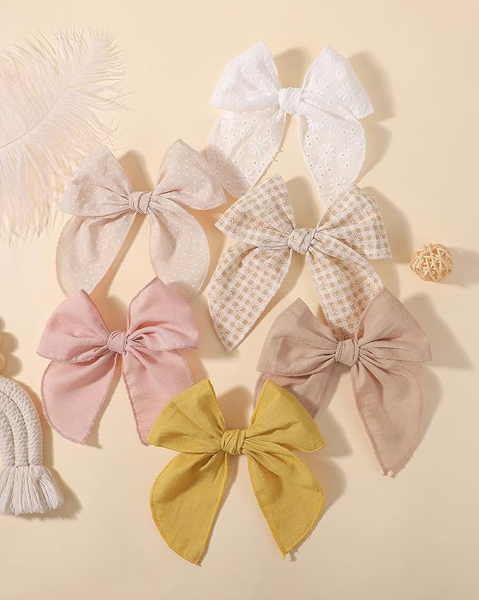 doboi 8PCS Baby Girls Hair Clips Fable Hair Bows Cotton Linen Bows for Girls Hair Accessories for Baby Girl Toddlers Kids-Yellow