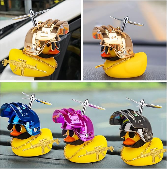 Wonuu Rubber Duck Car Ornament - Yellow Duck with Propeller Helmet for Dashboard Decoration