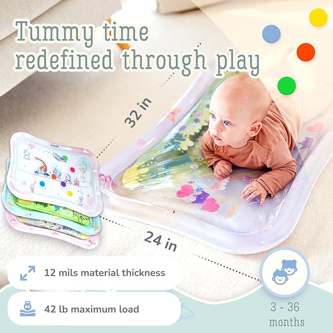 Premium Water Play Mat XXL – Award-Winning Inflatable Tummy Time Water Mat – Sensory & Motor Development Designed by Professional Educators – Certified 100% Baby-Safe Materials - Pink