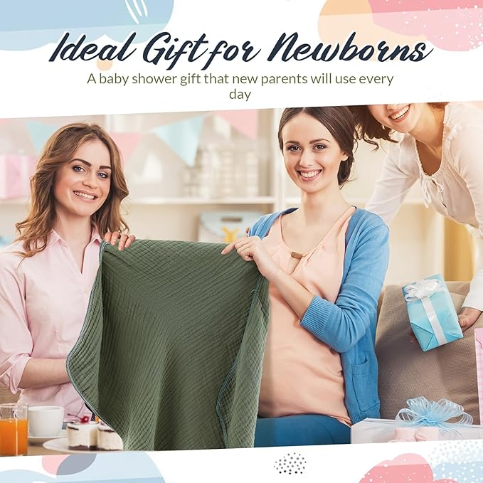 Hahafelt 6 Pcs Muslin Hooded Bath Towels Washcloths and Bibs Set, Muslin Cotton Baby Towels Absorbent Hooded Blanket Towel Infant Bibs for Boys Girls Newborn Infant Essential(Blue, Green)