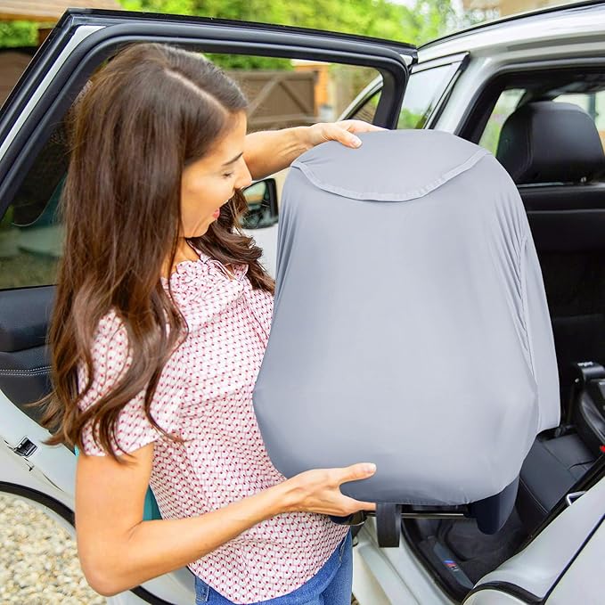 Metplus Car Seat Cover, Breathable Mesh Window Infant Carseat Canopy for Baby Boys & Girls, Summer Stroller Sunshade Net for Airflow & Privacy, Stretchy Universal Fit