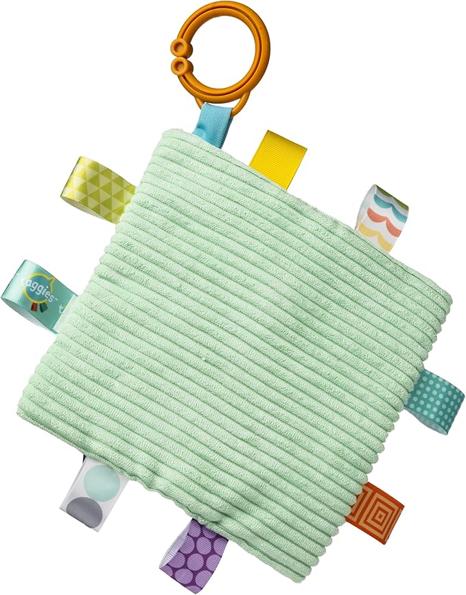 Taggies Crinkle Me Activity Toy with Baby Paper & Squeaker and Sensory Tags, 6 x 6-inches, Yellow Dunkin Duck