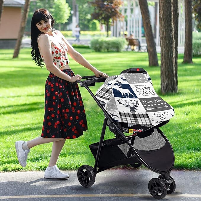 Personalized Baby Car Seat Cover for Boys Girls, Custom Nursing Covers for Breastfeeding with Name, Infant Stroller Cover, Baby Carseat Canopy for Newborn, Multiuse Car Seat Canopies, Woodland Bear