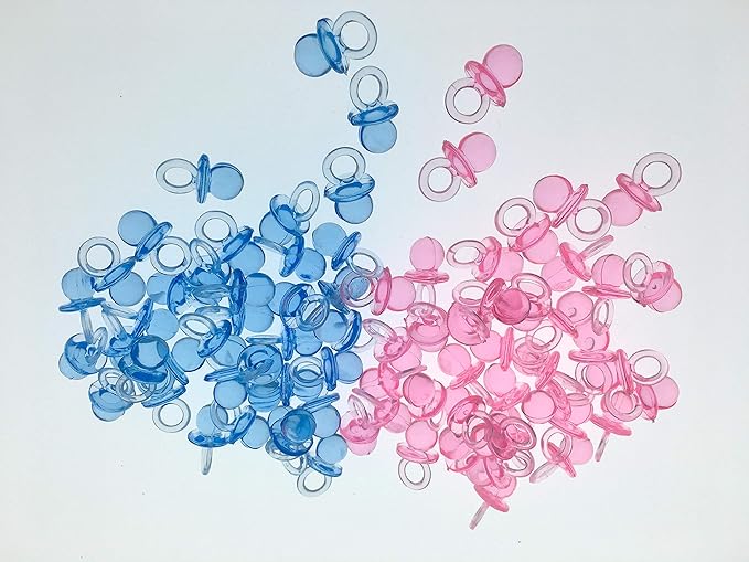 CalCastle Craft (144 Pieces) Small Acrylic Baby Pacifiers Baby Shower Decoration Table Scatter Blue, Pink, Clear, Yellow (Blue & Pink)