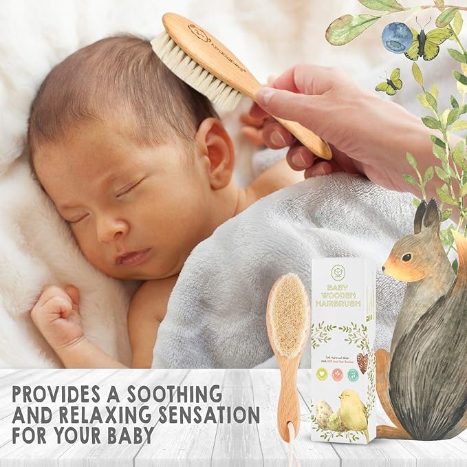Baby Hair Brush & Bamboo Viscose Baby Washcloth Set for Newborn - Baby Bath Grooming Essential - Suitable for Delicate Newborn Scalp, Skin and Cradle Cap