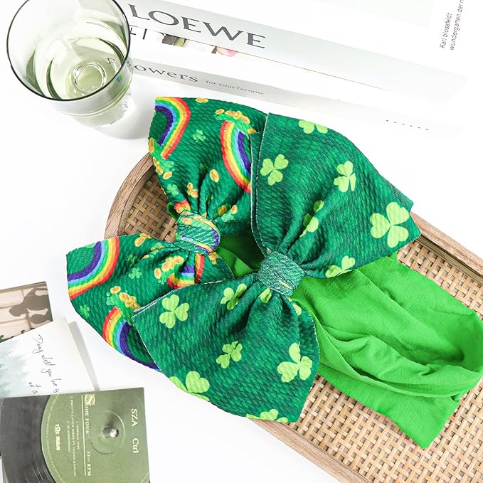 St Patricks Day Baby Hair Bows Green Headband Baby Girl Hair Accessories St. Patrick Green Bow Shamrock Headband Rainbow Big Bows Infant Newborn