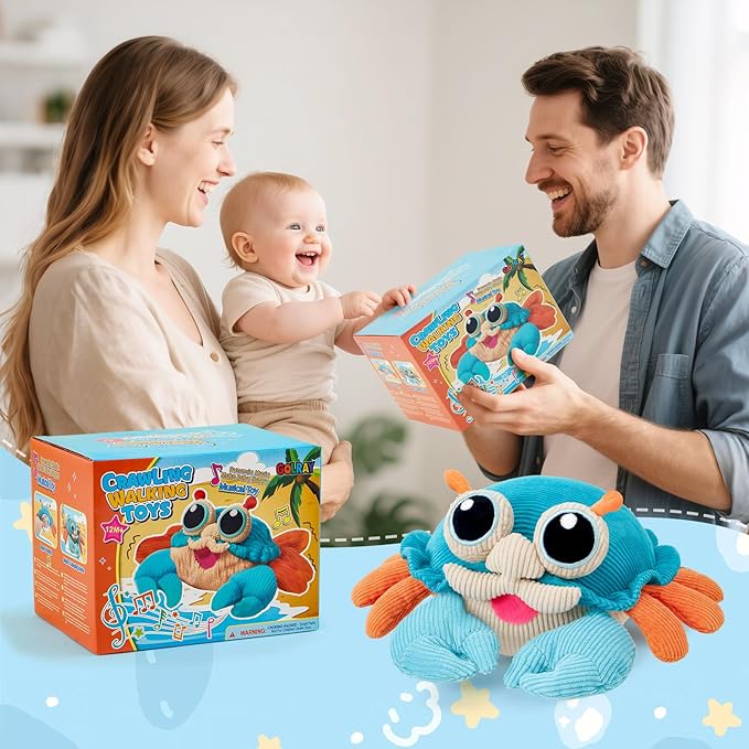 Golray Baby Crawling Toys 12-18 Months, Musical Dancing Walking Moving Crab with Pure Cotton & 50 Songs, Tummy Time Baby Sensory Toys, Toddlers Girls Boys Birthday Gifts for Infants 1-3 Years Old