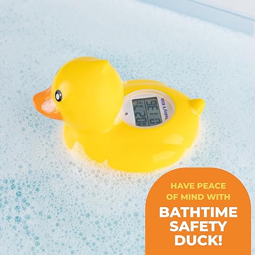 Todays Kids Duck Baby Bath Thermometer & Clock - Fahrenheit & Celsius Baby Essentials - Room & Water Thermometer - Soft Material