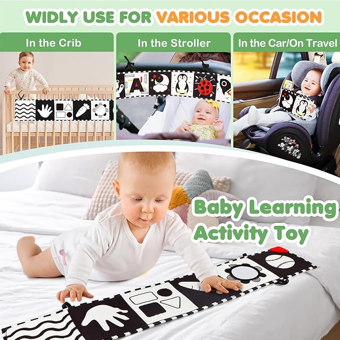 BBWOO High Contrast Baby Toys for Newborn, Tummy Time Mirror, Black and White Baby Toy for 0-6 Months, Soft Montessori Visual Stimulation Infant Book, Boy Girl Shower Gift, Easter Basket Stuffers