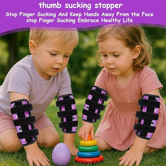 2 PCS Thumb Sucking Deterrent, Purple Space Thumb Guard for Kids Toddlers Nail Biting Treatment, Anti Nose Picking, Scratching Face, Elbow Immobilizer for Boys Girls, Finger Sucking Prevention